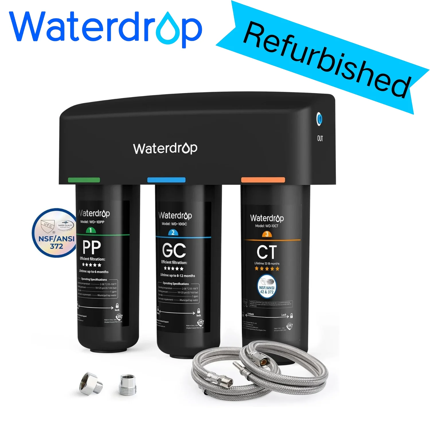 

Система фильтрации воды под раковину Waterdrop TSA с 8-слойной фильтрацией, система очистки воды под раковину (восстановленная)