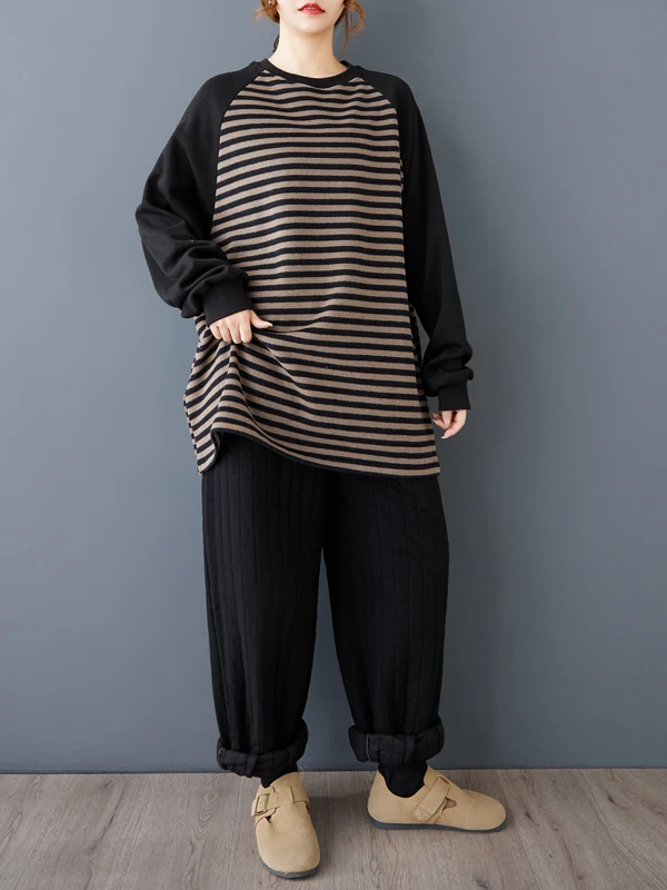 الكورية Sle حجم كبير Fce اصطف Brued هوديي المرأة الخريف الشتاء وصول جديد مخطط فضفاض صالح مريحة البلوز