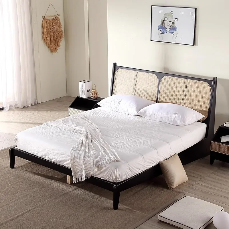 

Nordic medieval natural rattan bed Home hotel B & B double