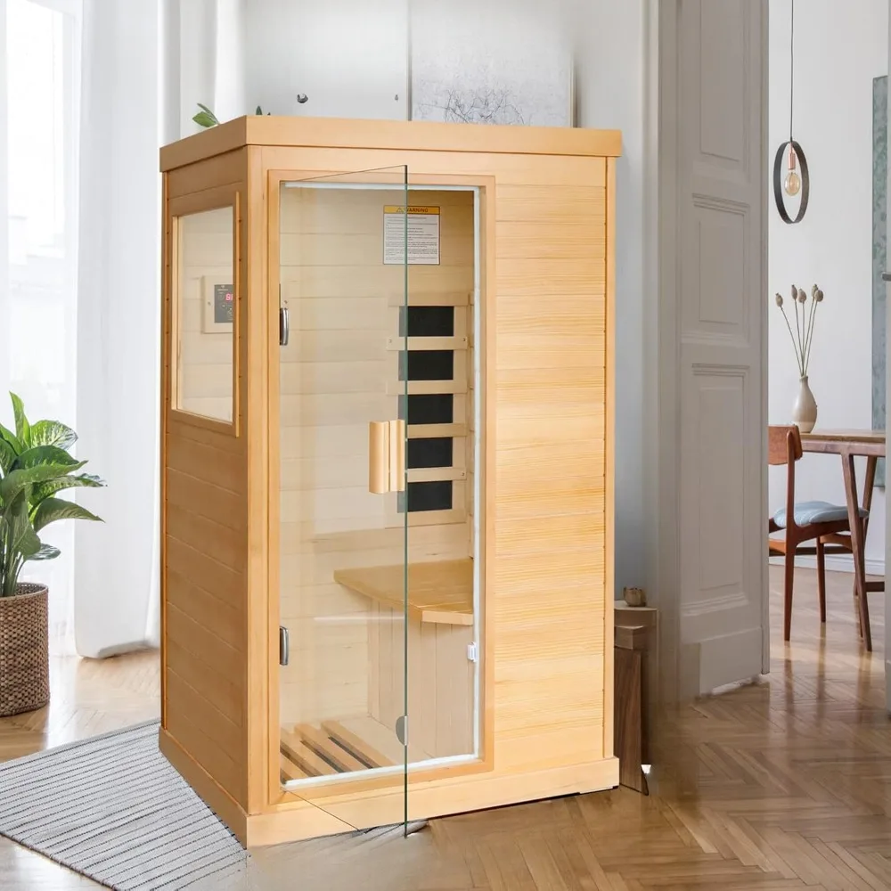 

Saunas Far Infrared Sauna, Home Sauna, Spa Room, Canadian Hemlock Wood with Control Panel and Tempered Glass Door Personal Sauna