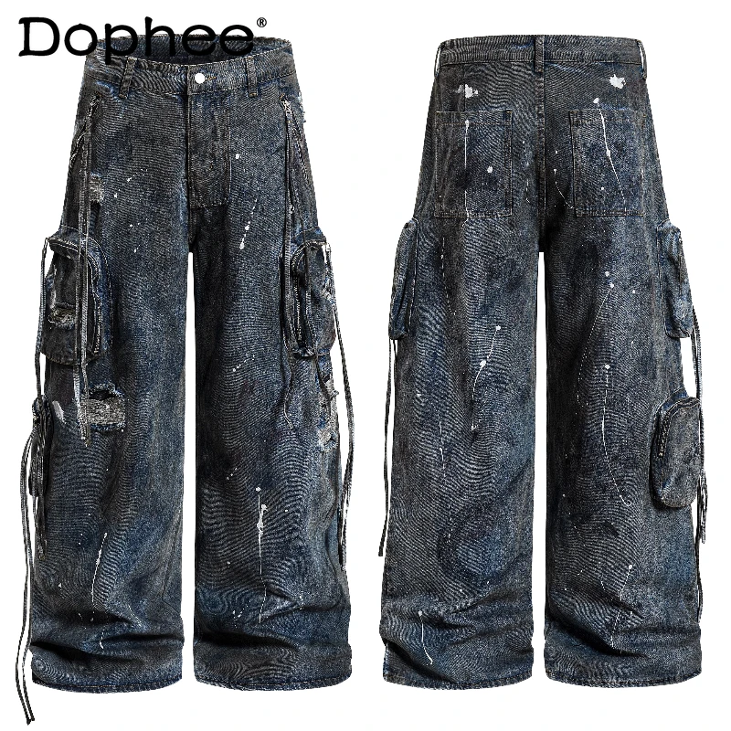 

Men's 2026 Spring New Fashion Multi-Pocket Loose Straight-Leg Jeans Zipper Denim Pants Male Handsome Chic Stylish Denim Trousers