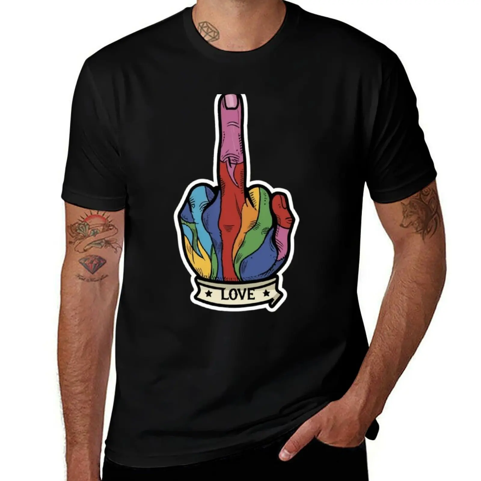 Love Hippie Sabotage Trippy Finger Colorful Humor Popart Pothead Style T-Shirt Soft Cotton Print T-Shirt