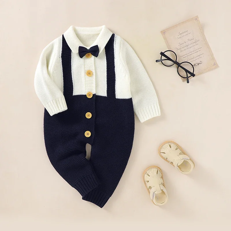 Baby Romper Knitted Solid Newborn Boy Girl Tie Jumpsuit Outfit Long Sleeve Autumn Toddler Infant Clothing Fashion Sling Playsuit