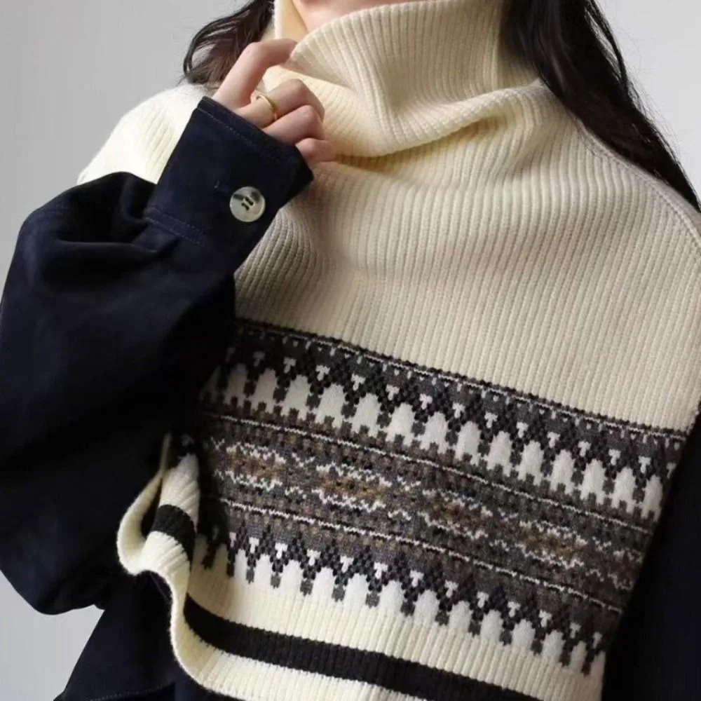 

Elegant Pullover Fair Isle Style Knitted Shawl Thicken Irregular Jacquard Scarf Split Korean Style Women Winter Shawl Student