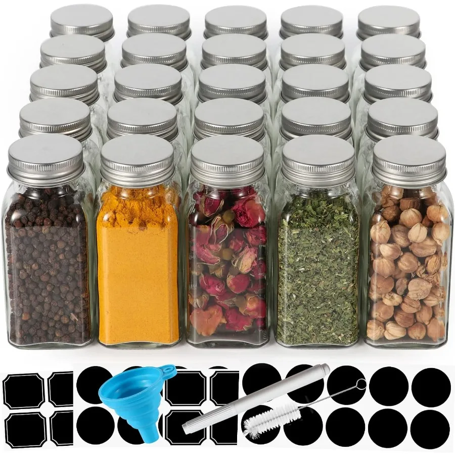 

Keketin 6 oz Glass Spice Jars Bottles25 Pack Empty Spice Jars with Shaker Lids and Labels 180ml Square Spice Containers with Ai