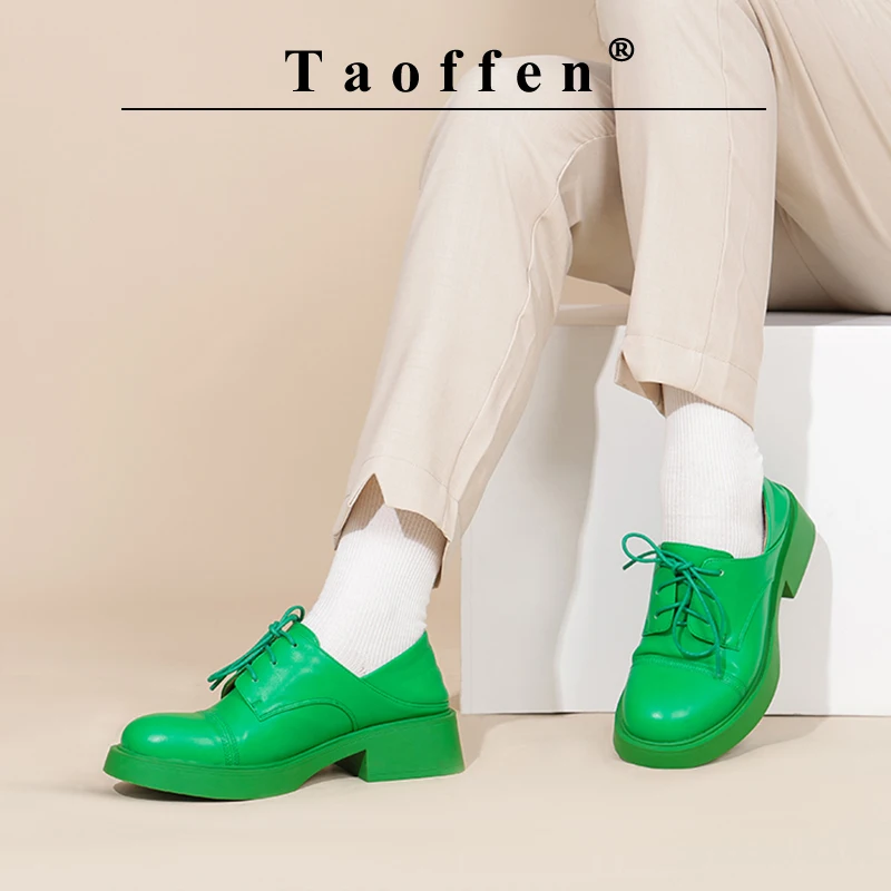 Taoffen Size 36-43 High Quality Oxford Shoes For Women Flats Casual Lace Up Loafers Lady Fashion Round Toe Footwear 2024