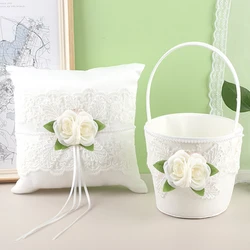 1PC Wedding Flower Boy Handheld Basket Ring Pillow White Flower Lace Wedding Flower Basket Wedding Bridesmaid Prop