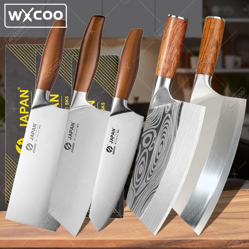 WXCOO Professional Japanese Kitchen Knife Sharp Chef Fruit Slicing Knife Barbecue Kitchen Tools Stainless Steel Kitchen Cleaver