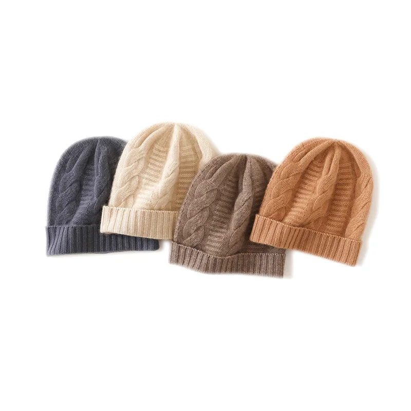

Pullover Woolen Hat With Twisted Flower Men And Women 100% Pure Cashmere Ear Protection Hat Autumn Winter Casual Warm Hat