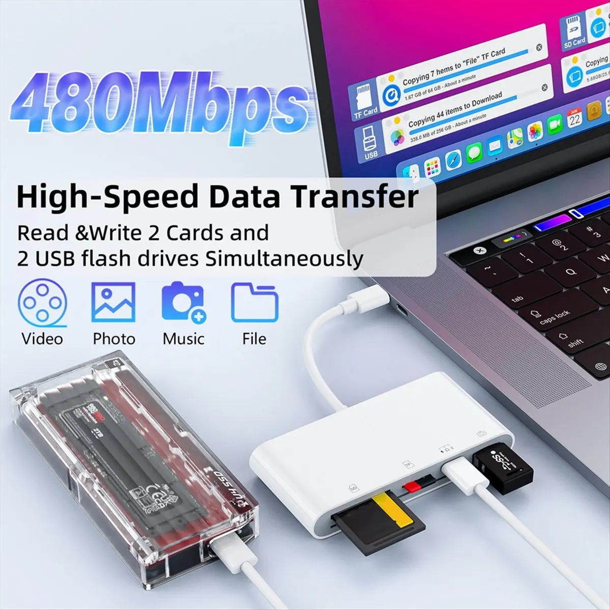 NEW! 5 in 1 Smart Card Reader Type C to SD TF Card Memory Reader Flash Drive OTG Adapter USB 2.0 TYPE-C Card Reader