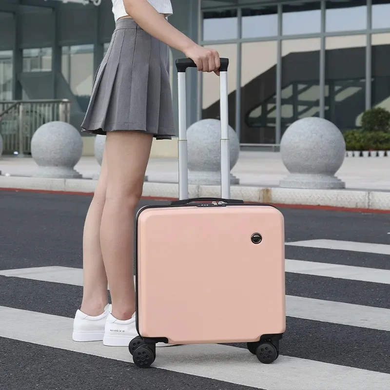 New Simple Solid Color Luggage Fashion Portable 18 Inch Boarding Case Mute Universal Wheel Trolley Case Draw-bar Box