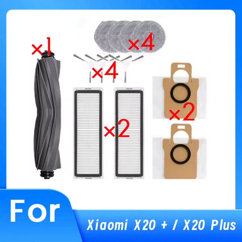 ABKP-13PCS For Xiaomi X20+ X20 Plus Vacuum Cleaner Replacement Parts Brush Filter Dust Bag Mop Cloth And Main Brush Cover Kit