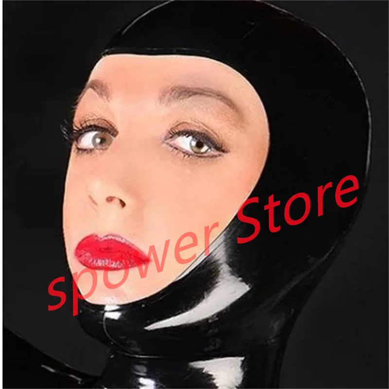 

Natural Latex Full Head Latex Hoods Rubber Mask Fetish Cosplay Costumes Open Face Back Zip Club Wear