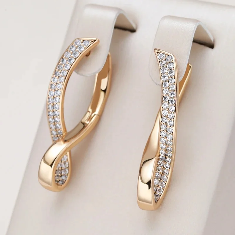 NONE Boucles d'oreilles créoles torsadées élégantes pour femmes, incrustées de zircone synthétique, plaquées or, accessoires de bijoux pour banquets et mariages, artisanat