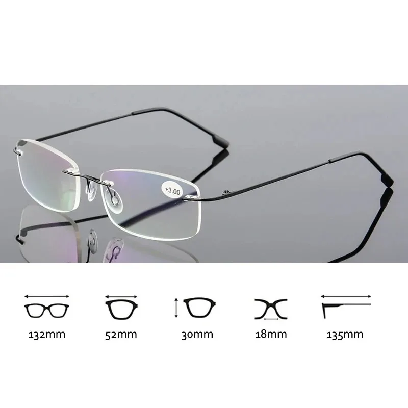 Blaues Licht blockierendes Vintage-Quadrat, rahmenloses Brillengestell für Herren und Damen, ultraleichte Lesebrille, randlose Brillengestelle – Detail 6