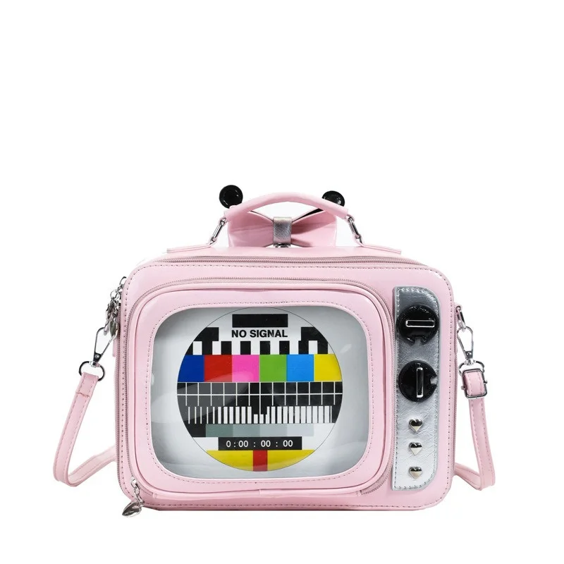 Nesitu PU Leather Novelty Tv Shape Retro Television Women Shoulder Messenger Bag Crossbody Unique Backpack with Inserts M3220