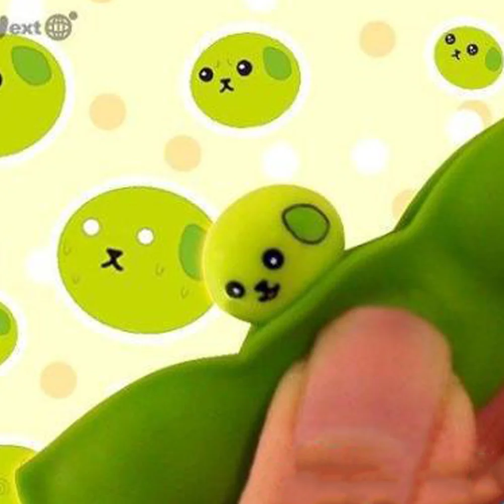 5PCS Cute Extrusion Pea Soybean Edamame Stress Relieve Toy Keychain Bag Charms Trinket