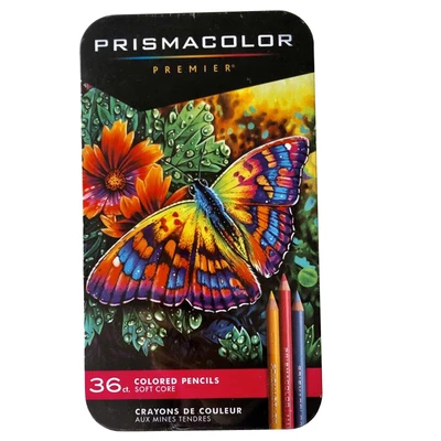 Prismacolor Premier Colored Pencils Soft Core Bright Vibrant Colors 36 Pieces,New Tin Box,Lightfast Oil base,richly Pigments