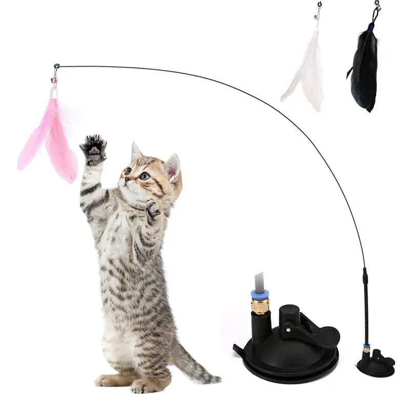 

Interactive Cat Toy Cat Stick Suction Cup Teaser Toy with Bell, Feather for Kitten Playing Chase Exercise Teaser pet products