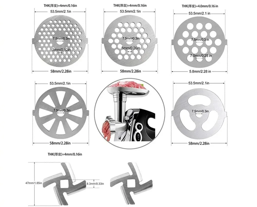 For Household Meat Grinder Spare Parts, For Pinion Mixer Stainless Steel Grille Mesh Blade Orifice Plate Replacement Kitchen Too