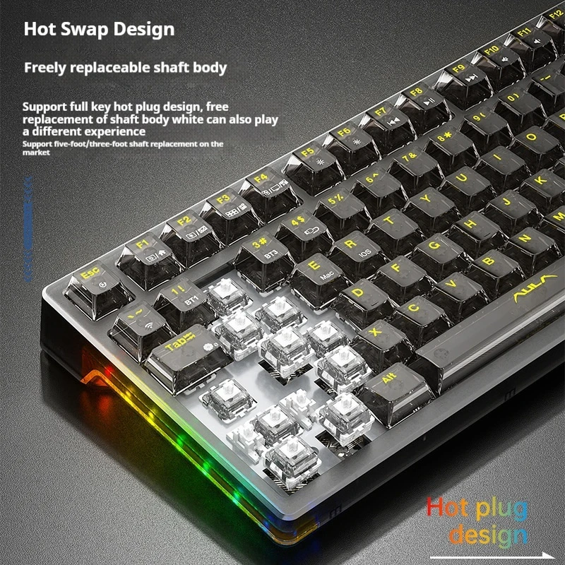 Imagem -02 - Teclado Mecânico Transparente Personalizado Jogos de Vídeo sem Fio Bluetooth Rgb Hot Plug o Terceiro Exame Simulado Quente Aula-f98