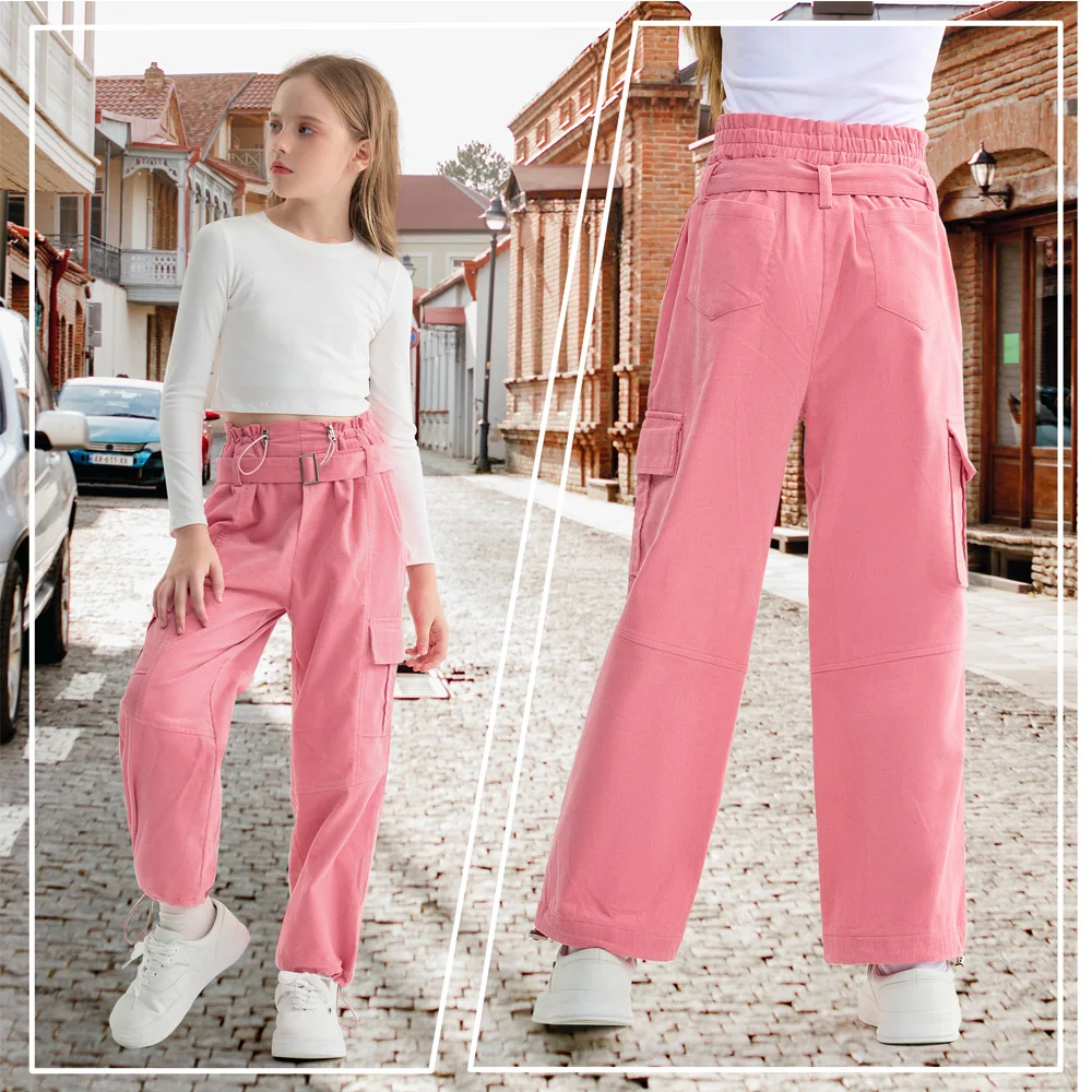 LOlanta Girls Wide Leg Corduroy Pants High Waist Trousers Vintage Kids Pants Streetwear Casual 5-12 Years