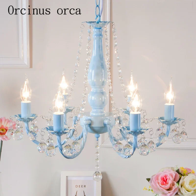 Pastoral fresh green crystal chandelier Princess Room girls bedroom warm chandeliers romantic candles children's room chandelier