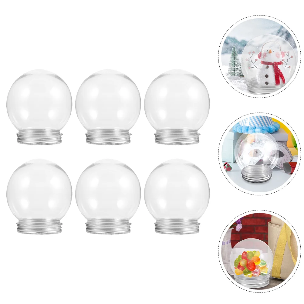 6 Pcs Transparent Snowball Bottle Xmas Water Globe Clear Plastic Globes for DIY Planet Earth Empty Photo Compact