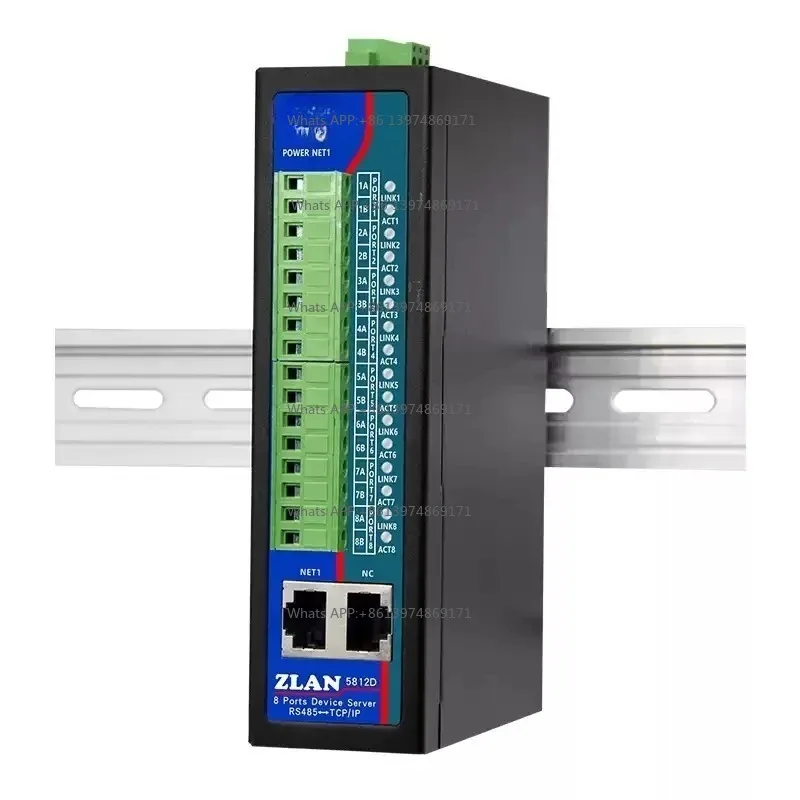 Rail Mounted 8-serial Port Server, 8-channel RS485 Multi Serial port to Ethernet Modbus/MQTT Gateway RTU to TCP