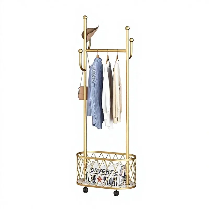 Wheeled mobile household storage rack Light luxury coat rack Multifunctional wrought iron hanger