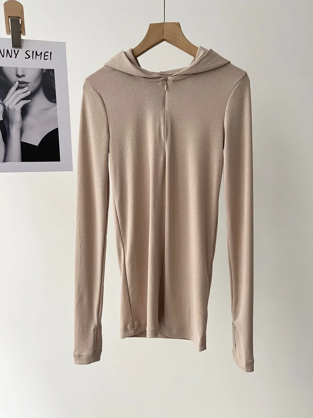 Women's Slim-Fit Half-Plate Hoodie Oatmeal Spring 011