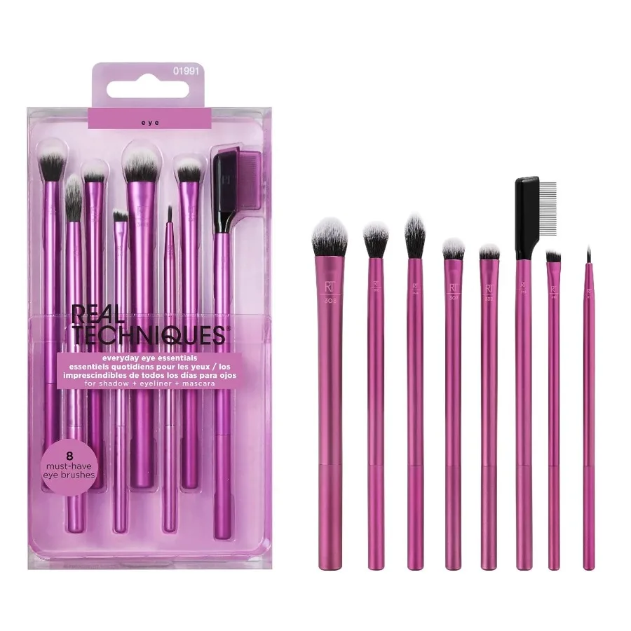 

8 Piece Everyday Eye Essentials Makeup Brush Set Eye Brushes for Eye Liner Eyeshadow Brows Lashes Travel Friendly Gift Set Synt