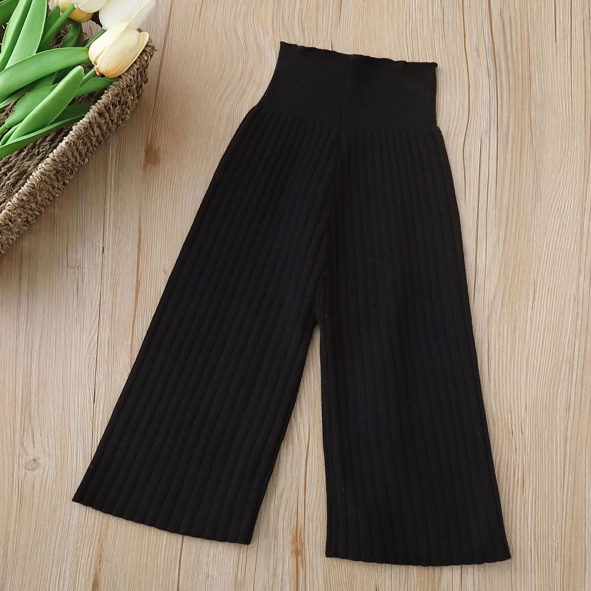 2023 Autumn New Knitted Wide Leg Pants Korean Boys and Girls\' Sweater Pants Children Casual Pants Loose Striped Trousers