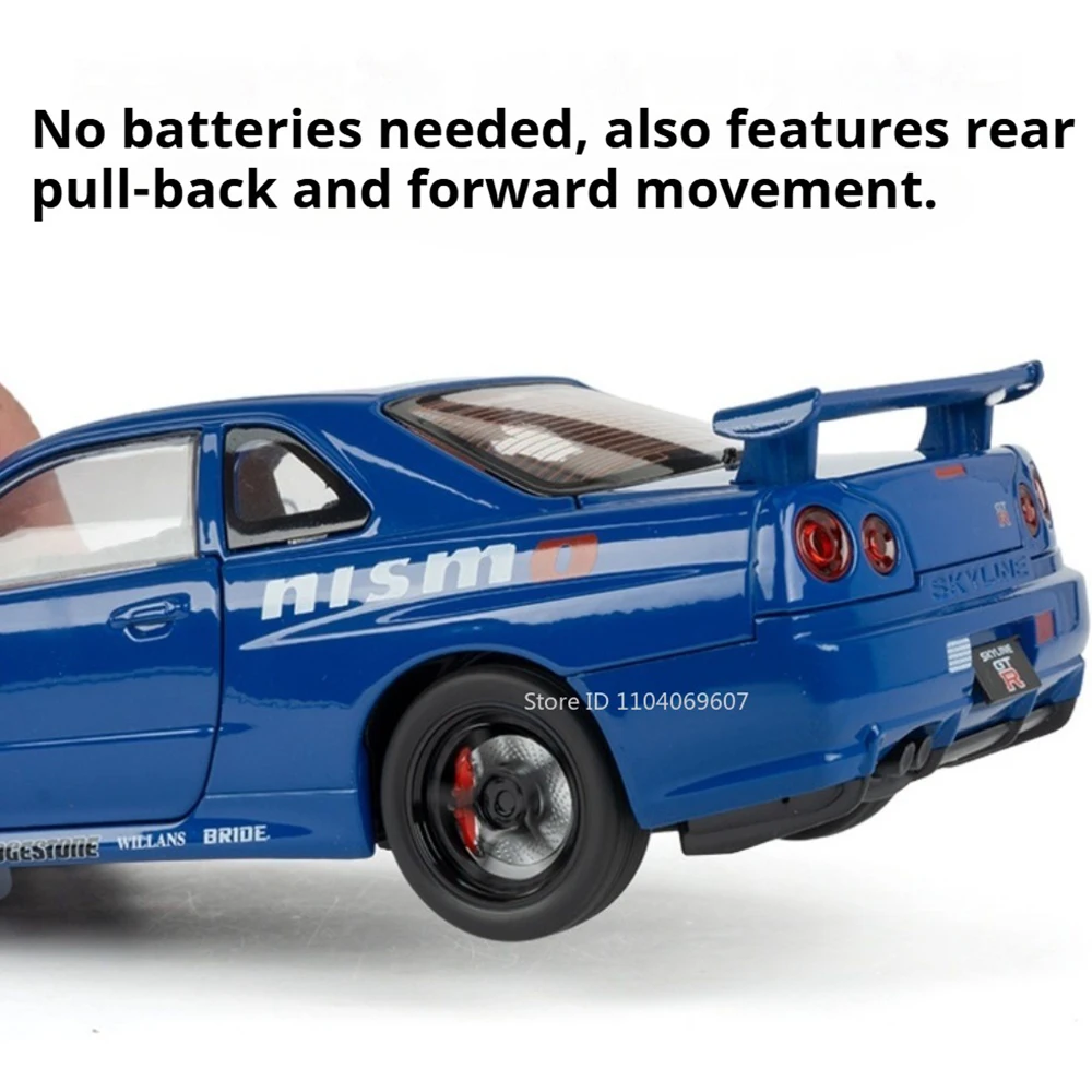 1:24 GTR SKYLINE modelo de supercoche de juguete aleación Diecast coches deportivos populares sonido luz puertas abiertas tirar hacia atrás niños regalos de navidad