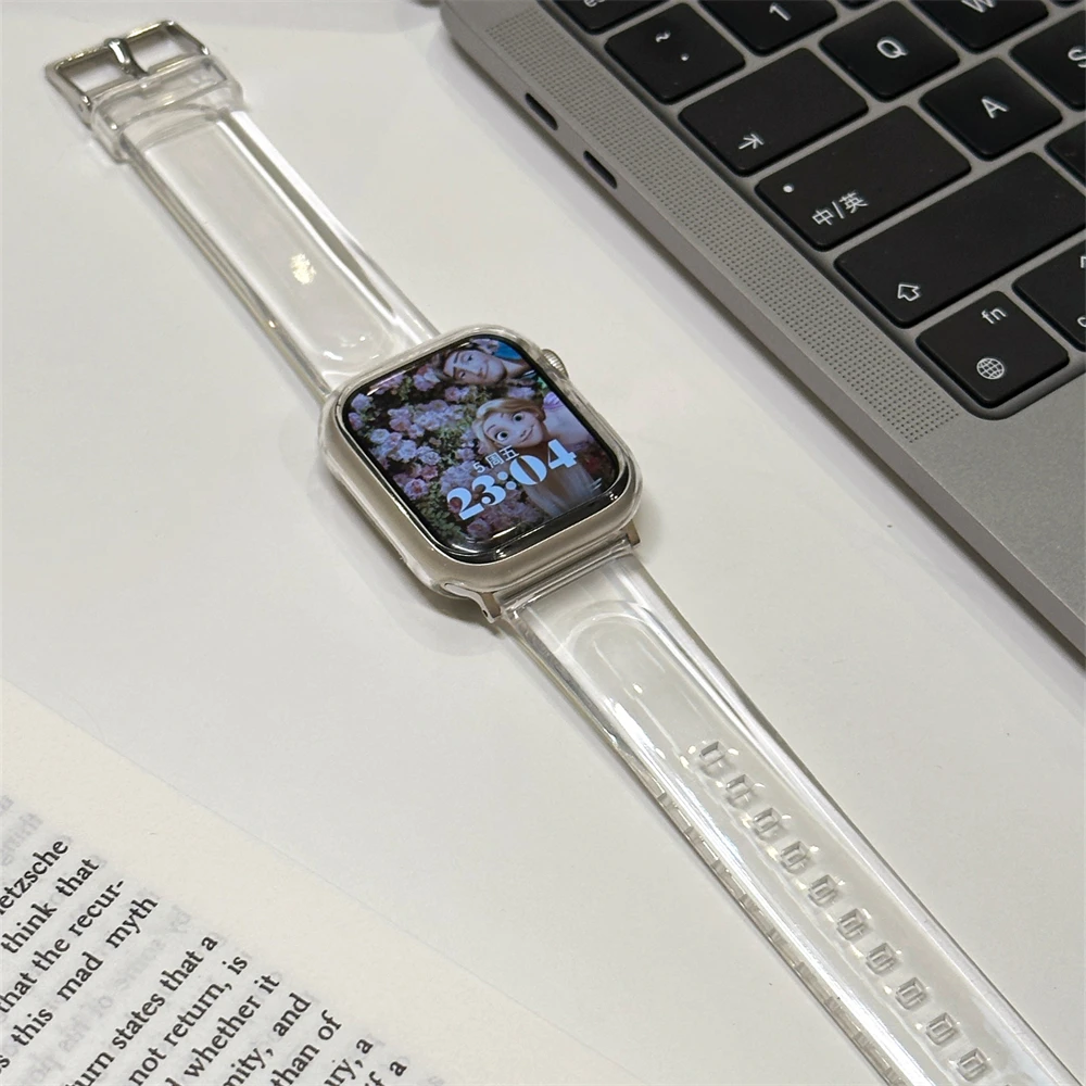 Cute Clear Band+Case Jelly Strap For Apple Watch 44mm 40 45 41 49 42 38 Korea Silicon Bracelet For Ultra Series 9 8 SE 7 6 5 4 3