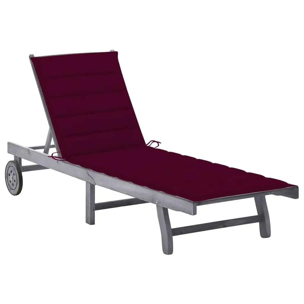 Gray Acacia Wood Patio Sun Lounger with Cushion - Comfortable Outdoor Lounge Chair