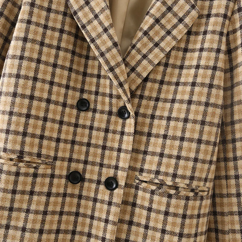  Spring and Autumn New Women's Suit Collar Double Breasted Plaid Fashion Casual Blazer Women's Office Oversized Blazer