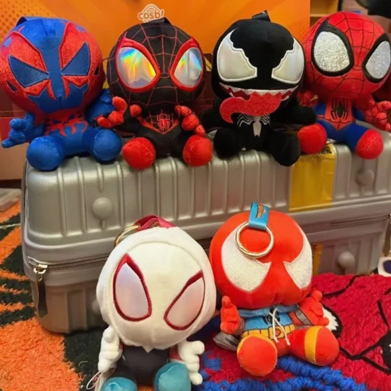 정품 스파이더맨 코스비 키체인 블라인드 박스 귀여운 봉제 액션 피규어 장난감 가방 어린이를 위한 서프라이즈 선물 미스터리 박스 데스크탑 장식품