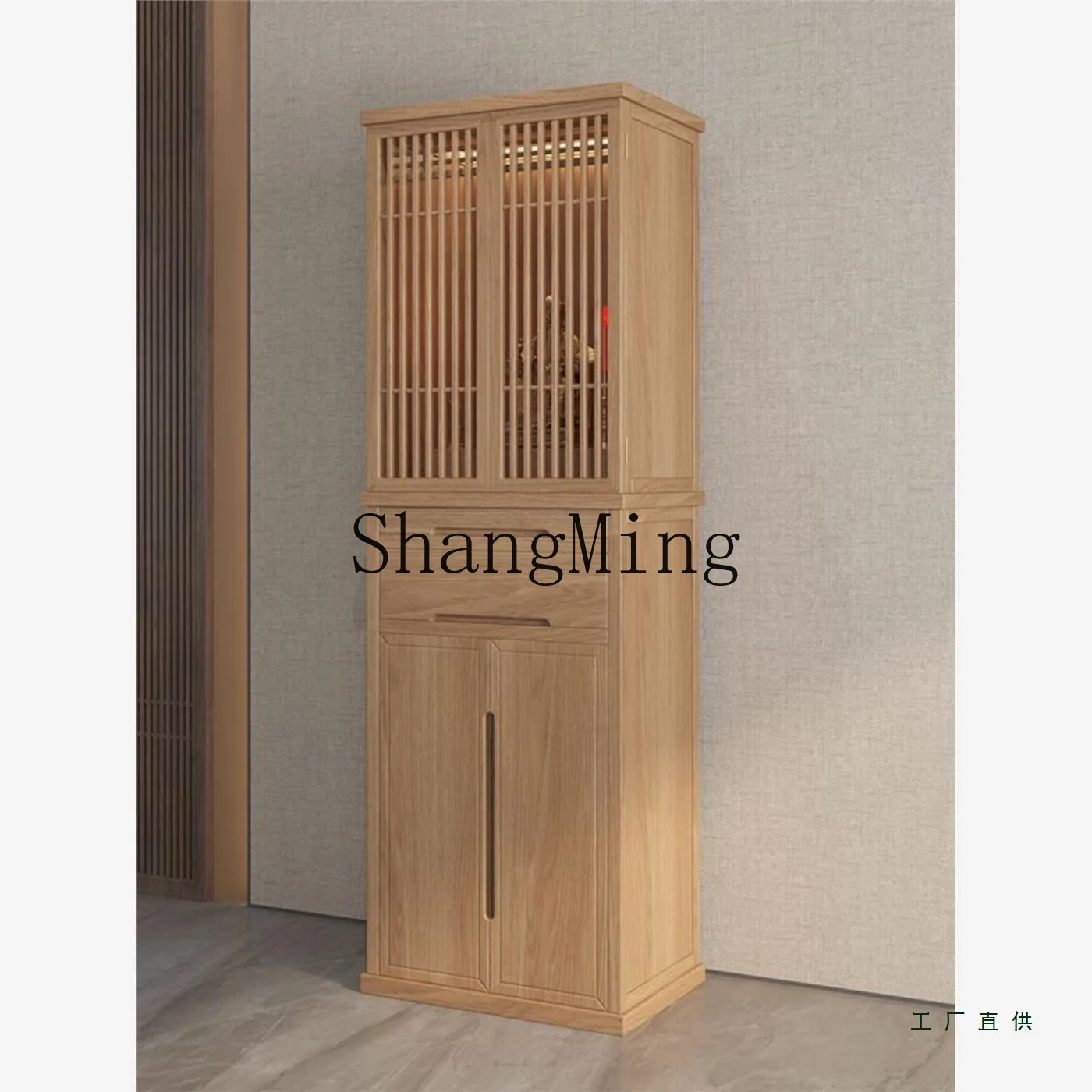 

CL new Chinese-style solid wood Buddhist niche ash wood household with door living room Zen offering table Buddhist platform