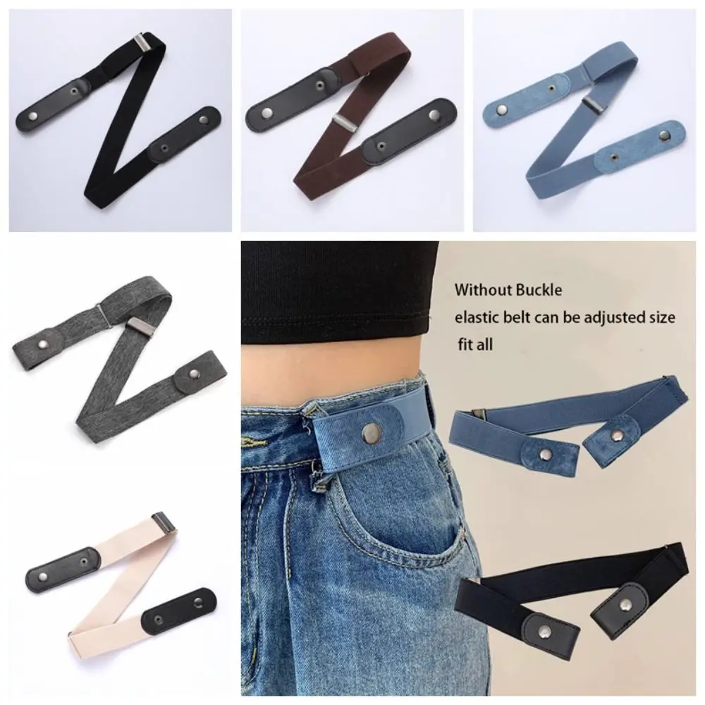 Without Buckle Elastic Belt No Punching Stealth Japanese Decoration Buckle Free Belt Black Elastic Ladies Jeans