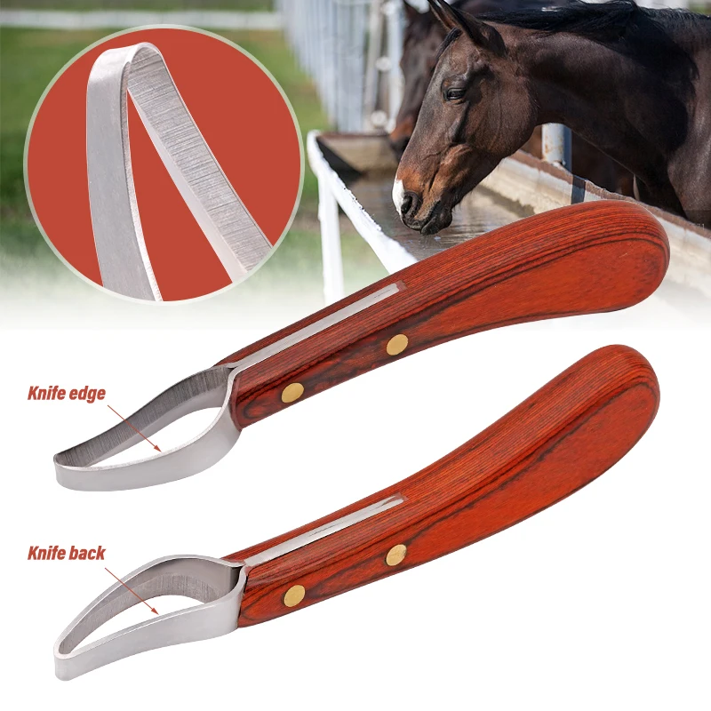 Horseshoe Knife Sheep Stainless Steel Double-edged Wooden Handle Hoof Trimming Knife Ring Blade Cattle Hoof Trimming Tools