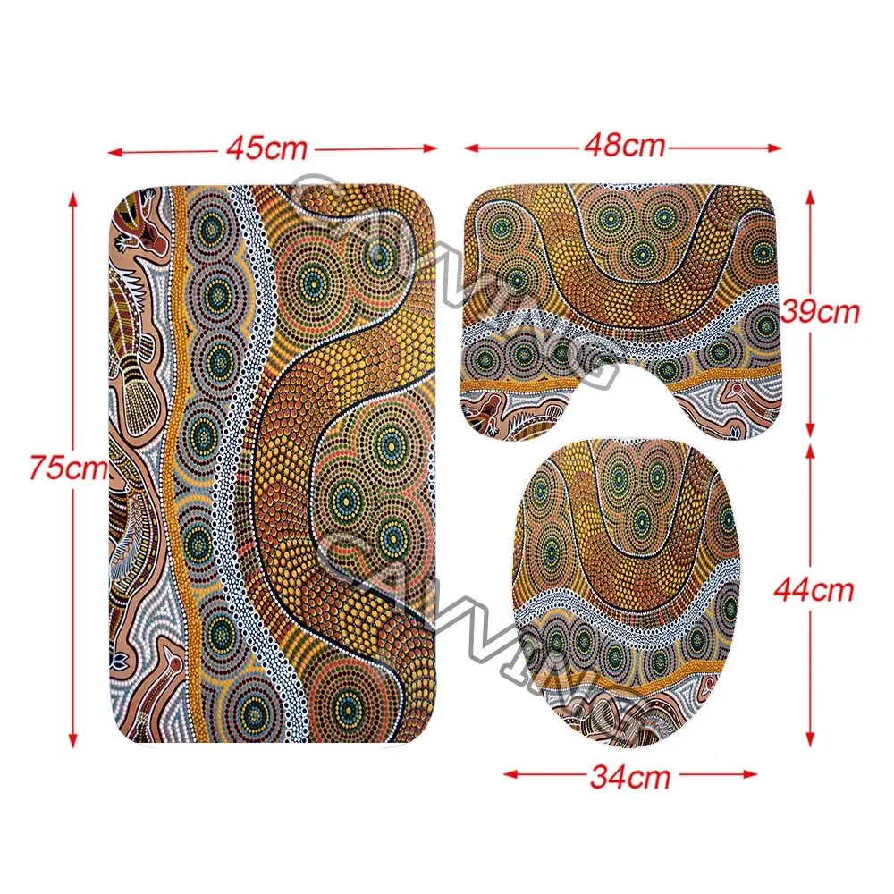 Australia Indigenous Painting Art 3D Print Shower Curtain Waterproof Bathroom Curtain Anti-slip Bath Mat Set Toilet Rug Carpet