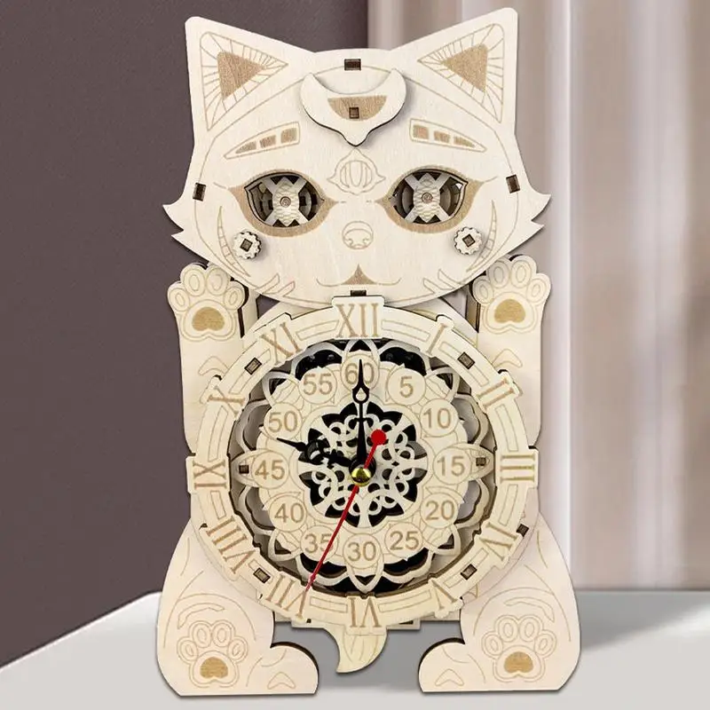 Katze Uhr Montage Modell Gebäude Kit Holz Katze Uhr Montage Modell 3D Katze Uhr Design Holz Handwerk Hobbys Kit Für Wohnzimmer