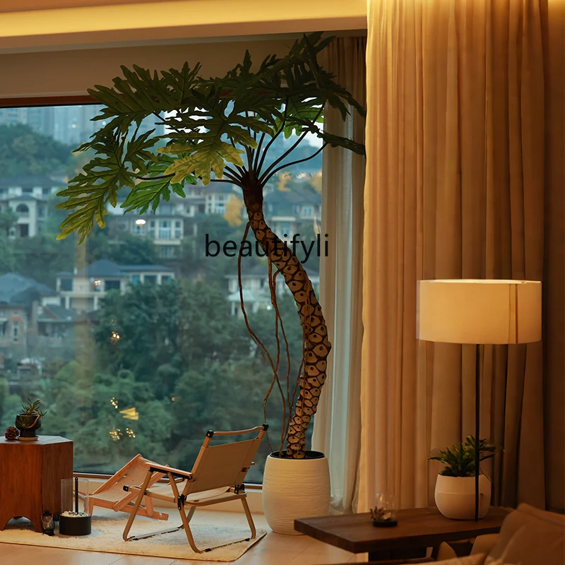 

Simulation of green plants, simple log wind decoration, large floor atmosphere, bamboo