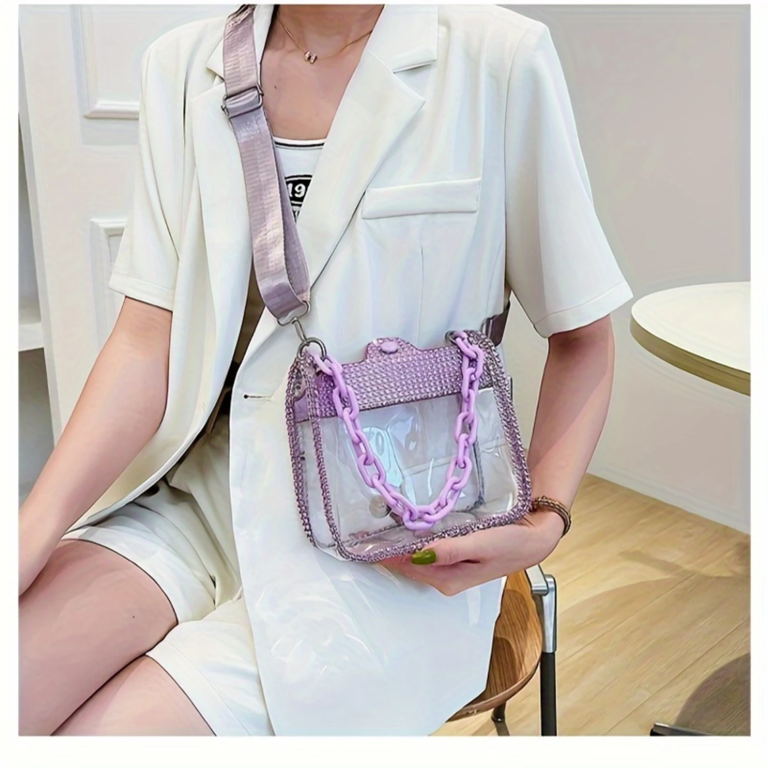 

Womens Fashion Transparent Chain Crossbody Bag – Trendy Shoulder Handbag, Chic Purse With Stylish Plastic Accents Shoe bag