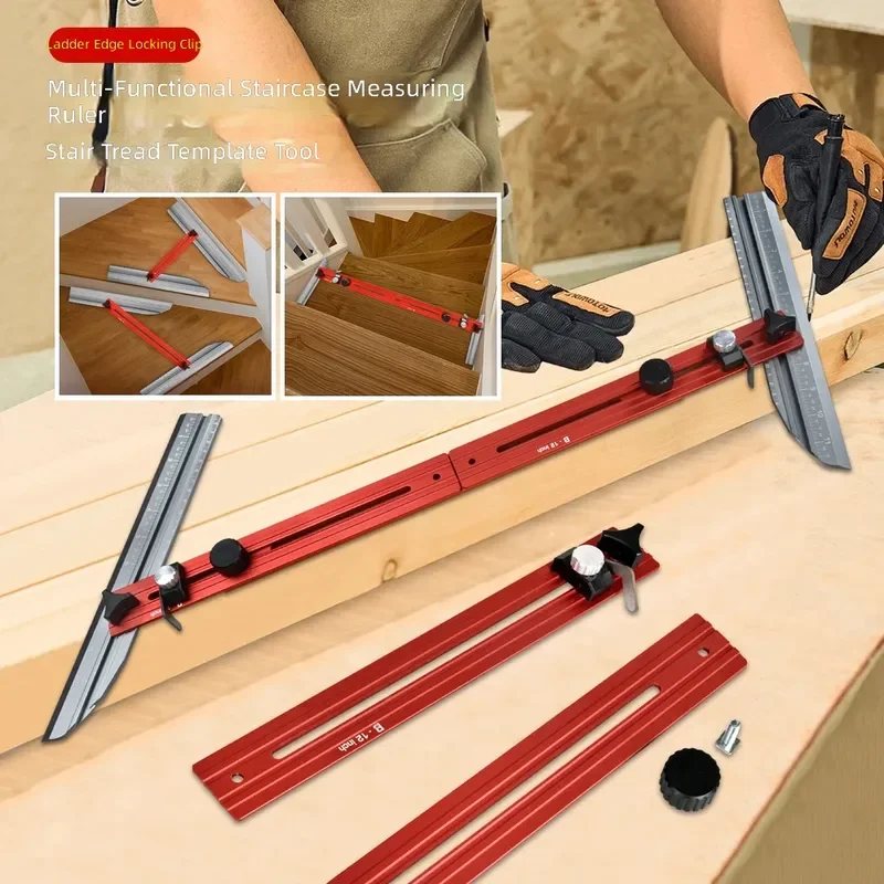Aluminum Alloy Stair Tread Gauge Ruler Measuring Tool for Staircase Decoration Installation Renovation Durable Precision
