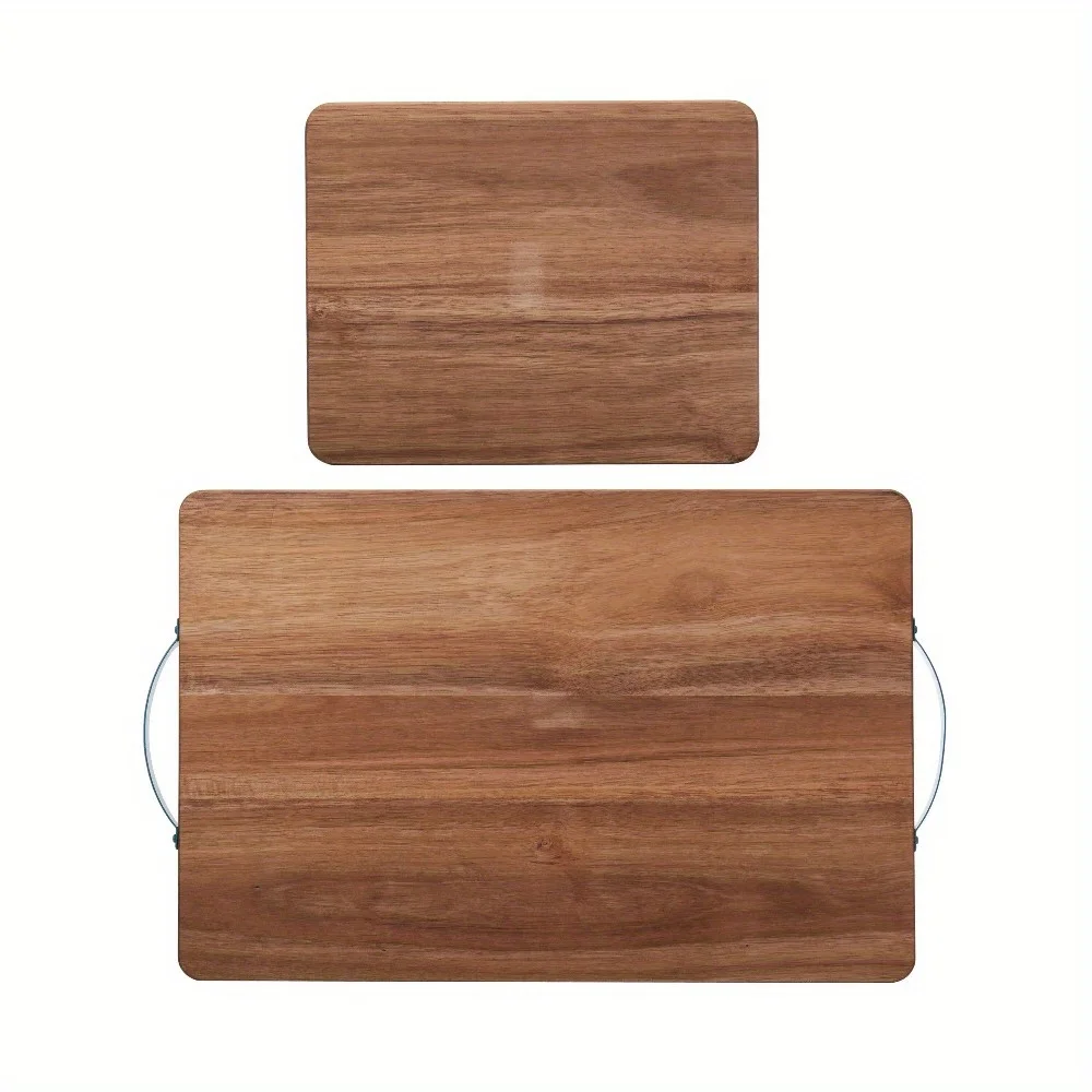

2-Piece Acacia Cutting & Serving Board Set - Teal Handles, Rich Acacia Wood Grain, Dual-Purpose for Prep and Serving