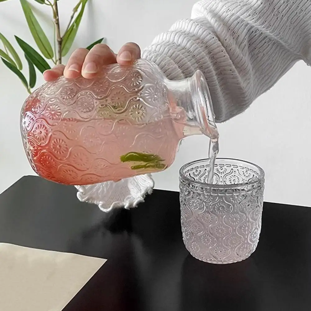 Bedside Water Carafe Glass Set Food Grade Glass Pitcher Vintage Water Carafe Glass Set Bedside Juice Pitcher with for Kitchen