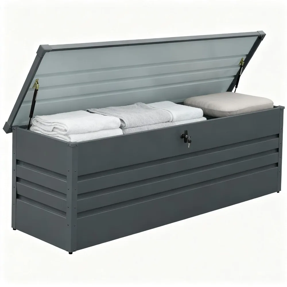 

260 Gallon Waterproof Outdoor Storage Box, Extra Large Outside Metal Deck Storage Box for Patio Cushions, Garden Tools