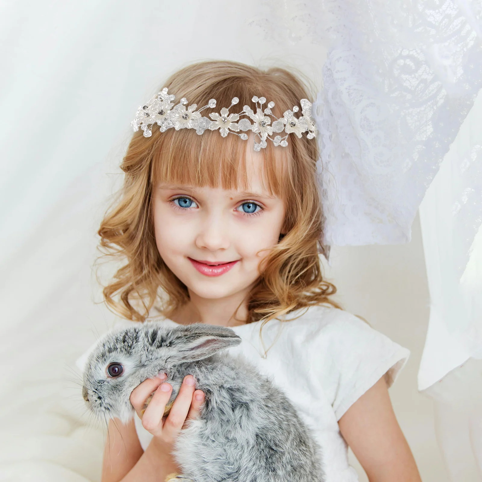 غطاء رأس الزفاف إكسسوارات شعر الزفاف زهرة فتاة عقال اللؤلؤ الزجاج تاج الأبيض الأزهار الشعر الكرمة للأطفال العروس
